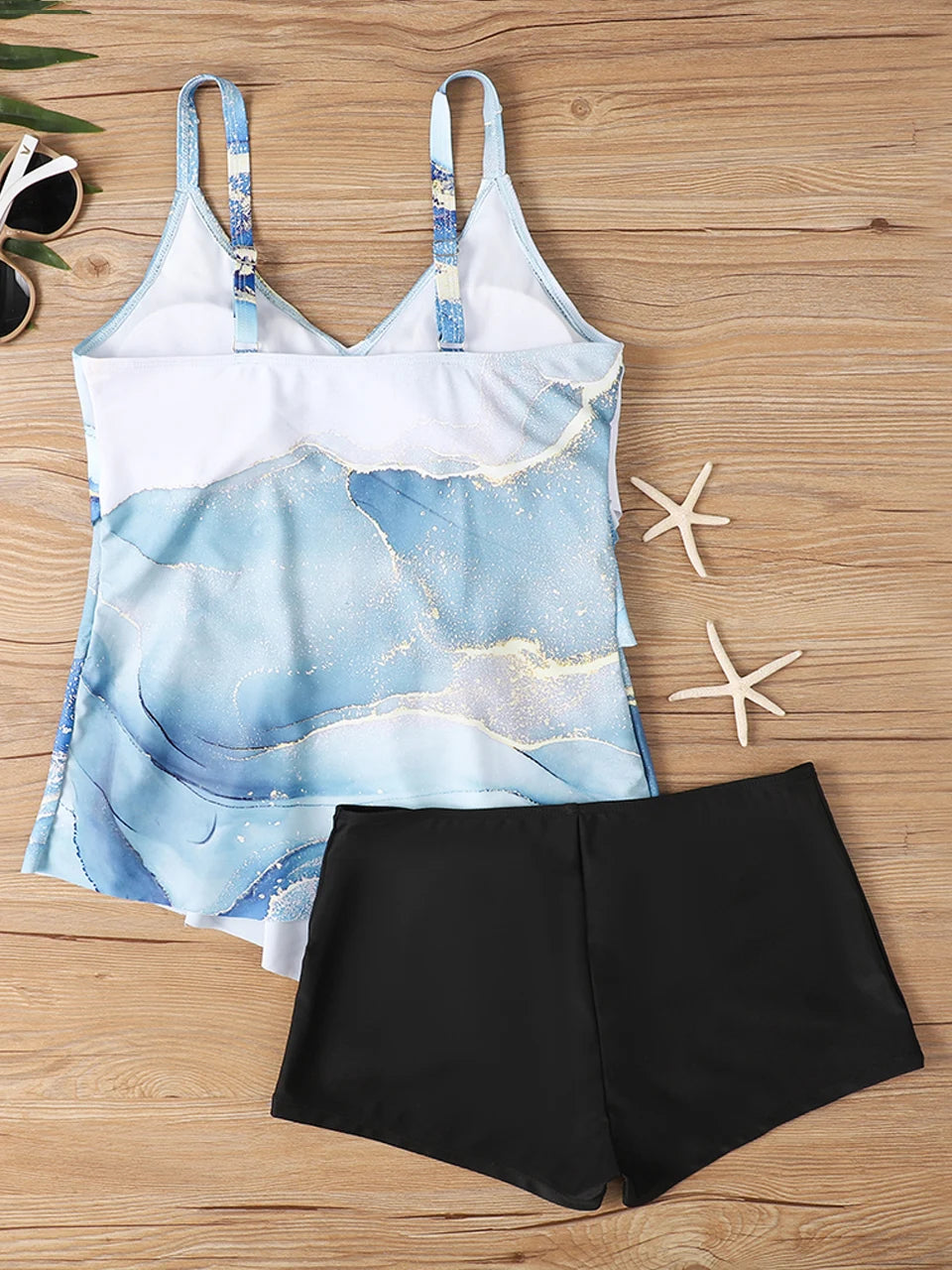 2 Pieces Patchwork Tankini Swimwear With Shorts Women Shoulder Strap Swimsuit Sport Beachwear Summer Female Swimming Suit