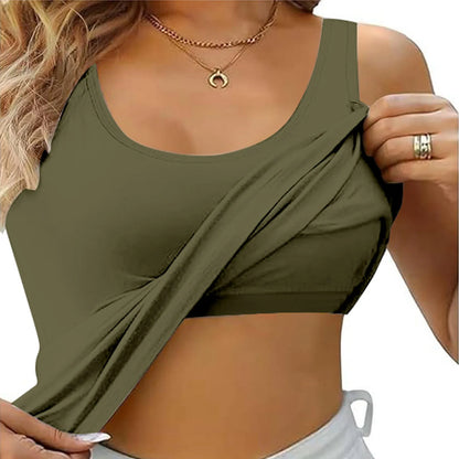 Women's Tank Tops With Built In Bras  Summer Casual Crew Neck Sleeveless Camisole Plus Size  Solid Color Tops For Women