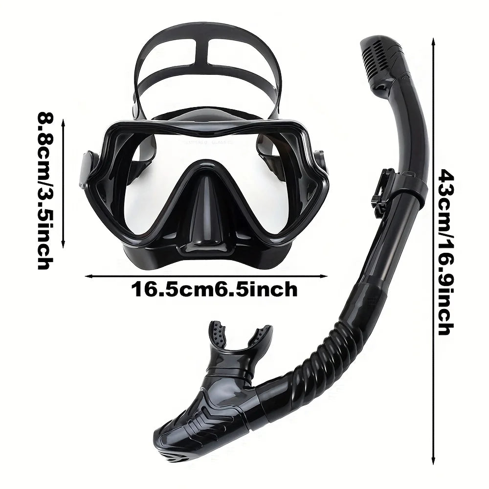 Scuba Diving Mask Snorkel Set For Adults Tempered Glass Professional Panoramic Snorkeling Gear Swimming Training Snorkel Kit