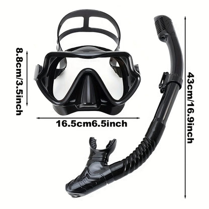 Scuba Diving Mask Snorkel Set For Adults Tempered Glass Professional Panoramic Snorkeling Gear Swimming Training Snorkel Kit