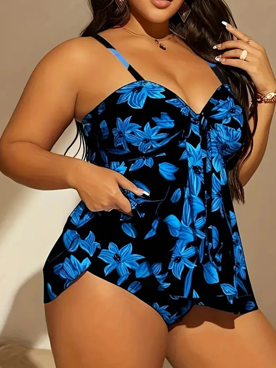 Printed Tankini 2 Pieces Swimsuit Women Plus Large Size Swimwear Female Bathers Bathing Swimming Swim Suit Beachwear 4XL