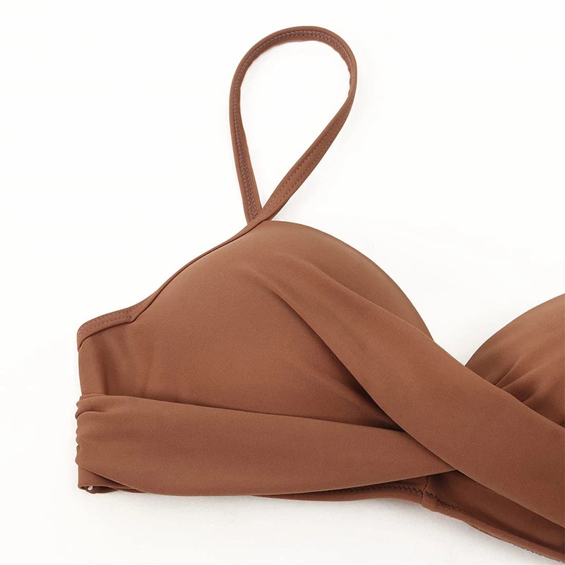 Two Pieces Swimsuits Women Bikini Set Beachwear Push Up Solid Summer Bathing Suit Triangle Bikini Swimwear Low Waist