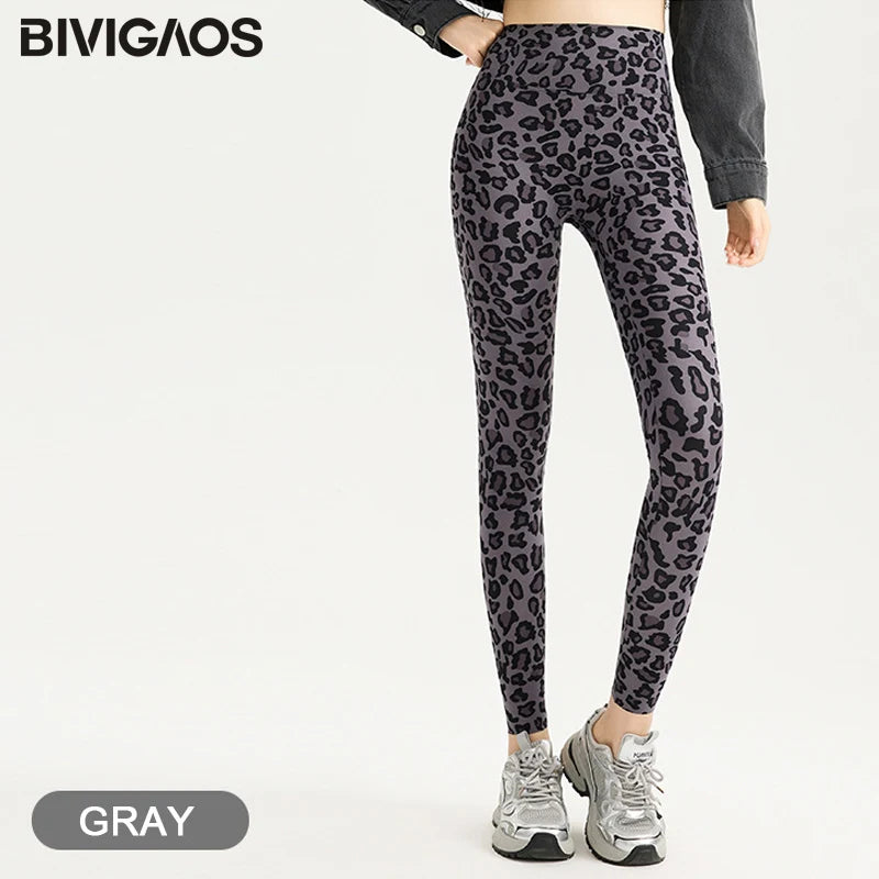 Spring Autumn Leopard Sharkskin Leggings Women High Waist Elastic Tight Yoga Leggings Slim Sports Fitness Leggings