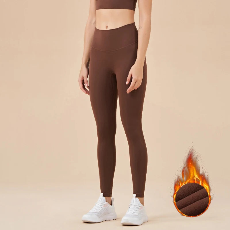 Nylon Winter Warm Leggings Yoga Gym Women's Pants Invisible Waist Pocket Soft Elastic High Waist Woman Clothing