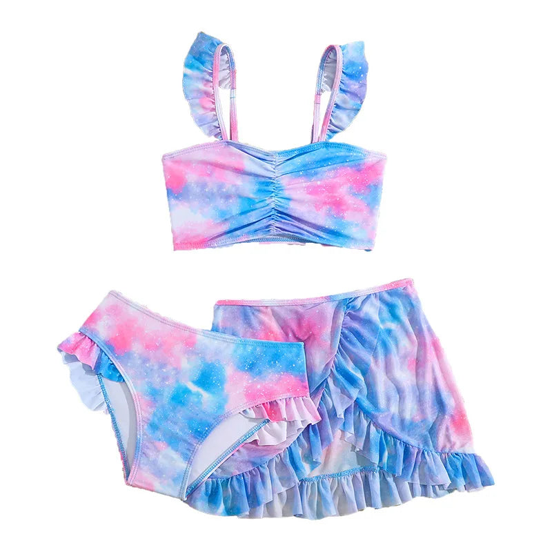 Girls Swimsuit Three Piece Children's Fashion Swimwear Summer Split Swimming Costume Kids Sports Clothes 4-7 Years Old