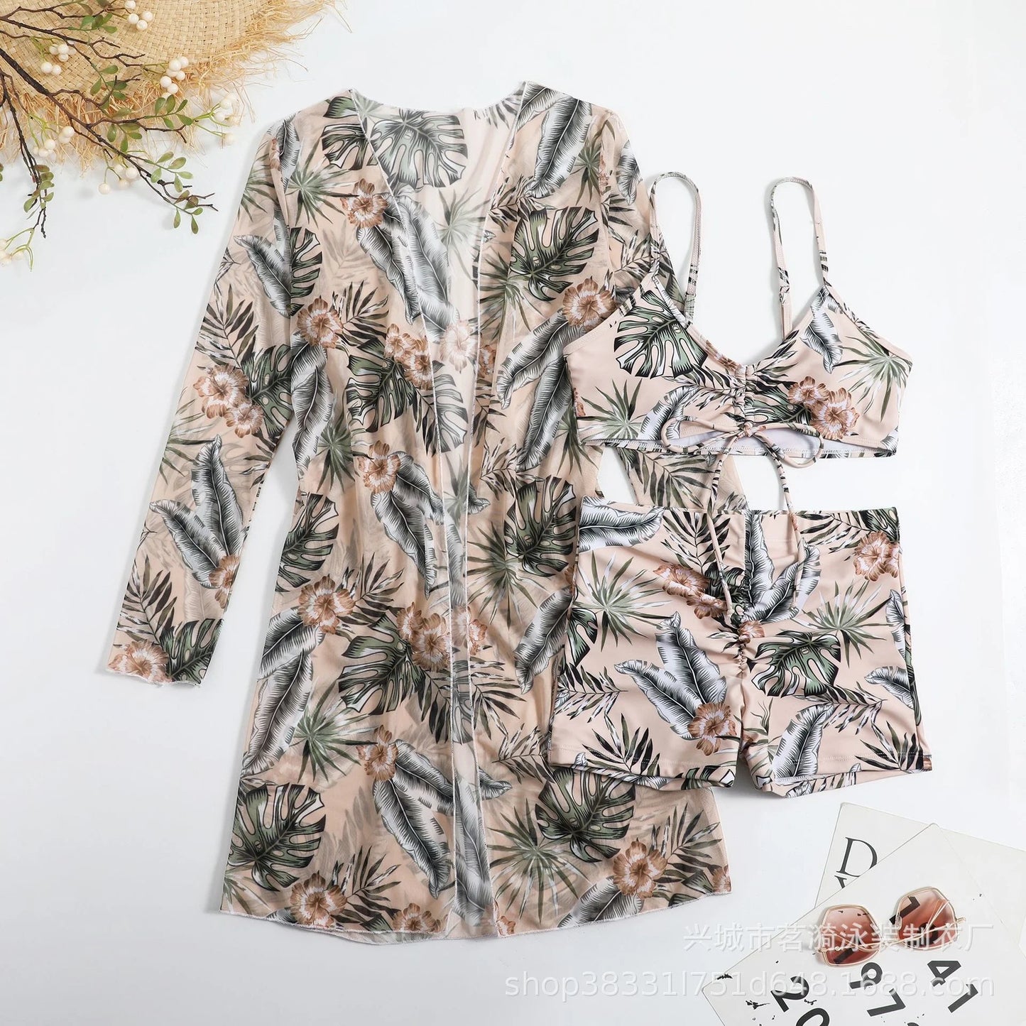 Summer Print Bikinis Swimwear Female Swimsuit Beachwear Push Up Three-Piece Bikini Set Women Swimming Bathing Suit