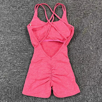 Pad Cross Back Women Lycra Fitness Gym One Piece Jumpsuit Leggings Workout Pant Female Shorts Active Wear Sport Outfit Suit