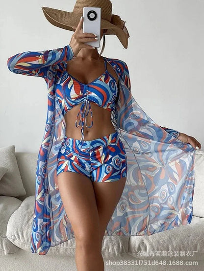 Summer Print Bikinis Swimwear Female Swimsuit Beachwear Push Up Three-Piece Bikini Set Women Swimming Bathing Suit
