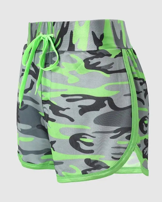 Women's Shorts Fashion Camouflage Printing Drawcord High Waist Shorts Casual Sports Pants Fitness Jogging Shorts