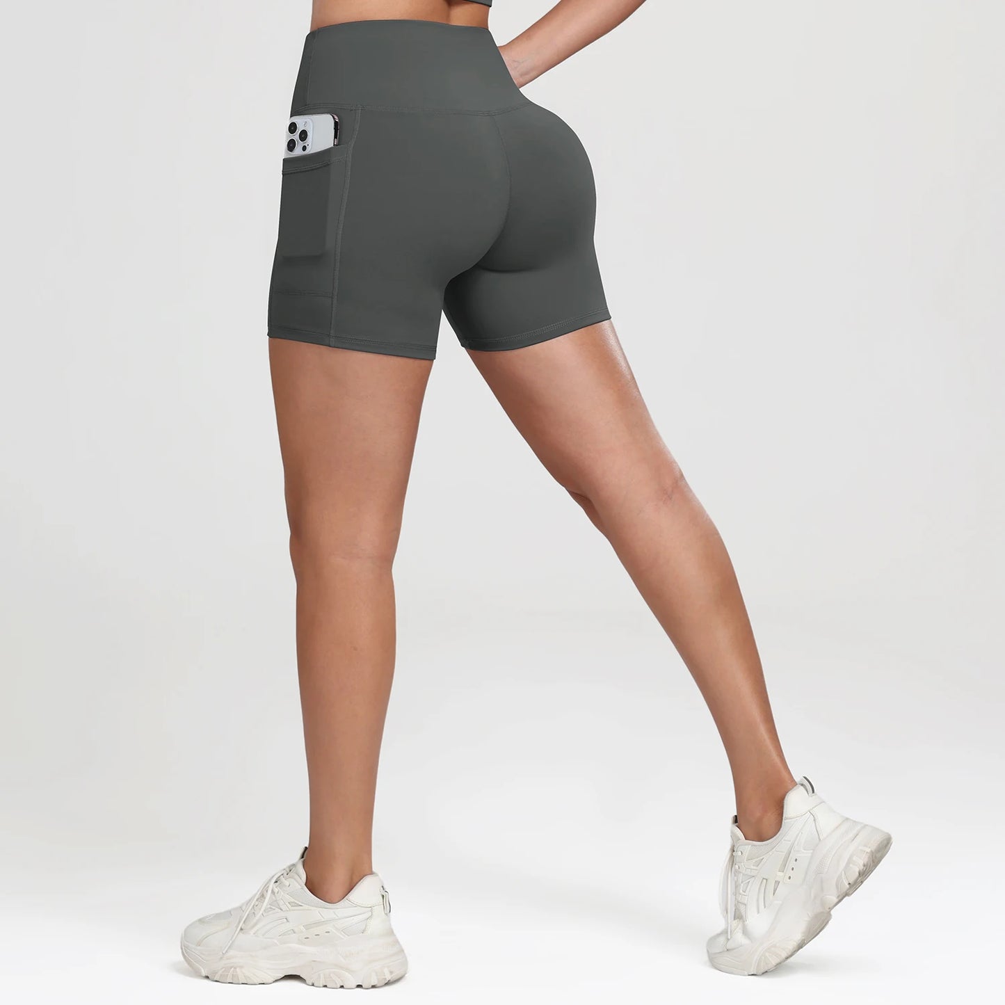 Women Yoga Shorts with Pockets Inner Waist Pocket Tummy Control Butt Lifting Workout Tights Gym Elastic Biker Shorts Activewear