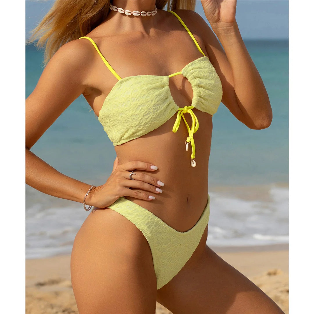 XS - L Wrinkled Brazilian Cut Out Bikini Women Swimwear Female Swimsuit Two-pieces Bikini set Bather Bathing Suit Swim