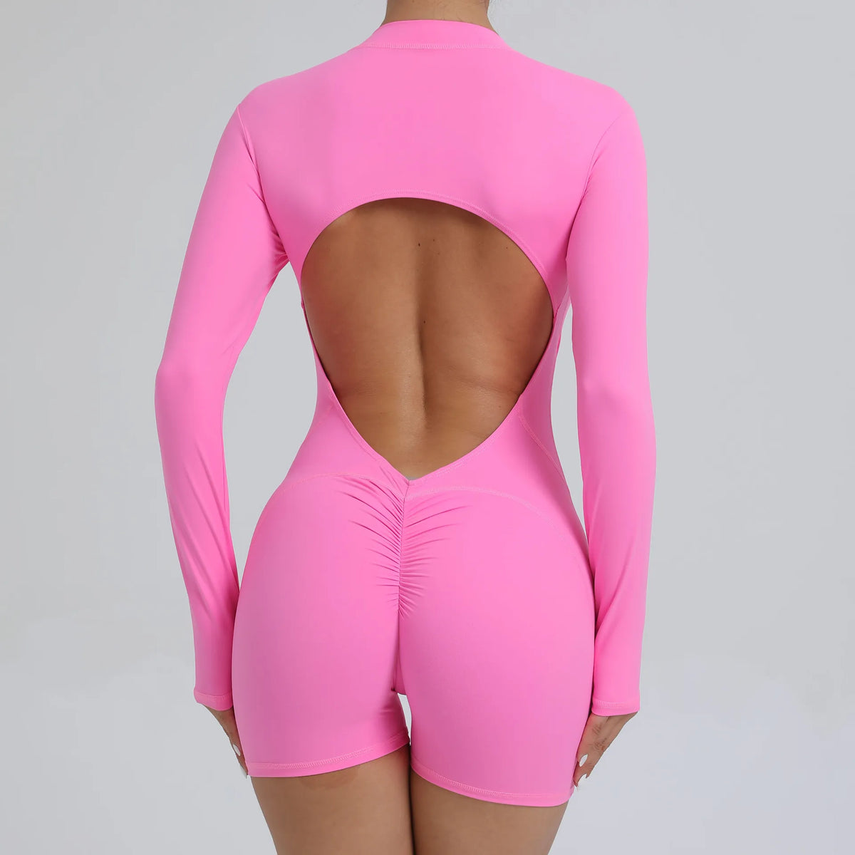 Pad Zipper Long Sleeve Yoga Set Women One Piece Jumpsuit Gym Workout Shorts Fitness Bodysuit Sports Athletic Suit