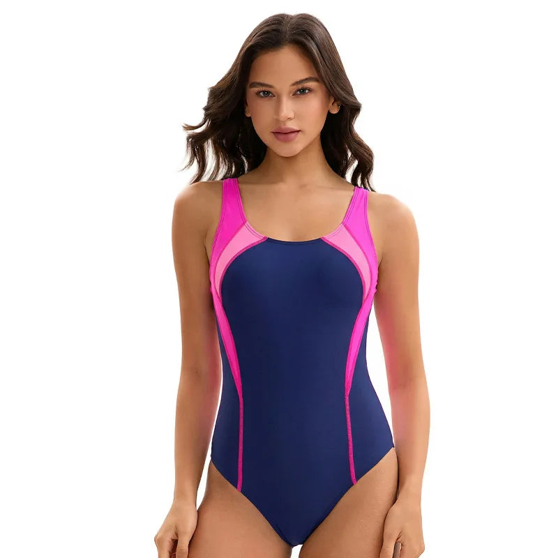 Multi Colors Block Women's One Piece Athletic Swimsuits  Sport Bathing Suit Racerback Swimwear for Ladies Bathers Pool Training