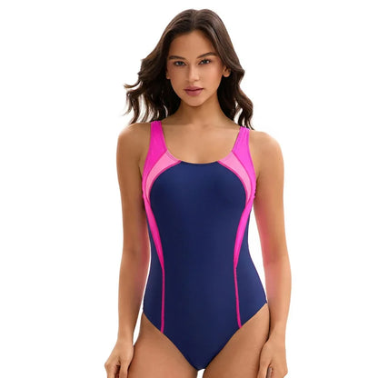 Multi Colors Block Women's One Piece Athletic Swimsuits  Sport Bathing Suit Racerback Swimwear for Ladies Bathers Pool Training