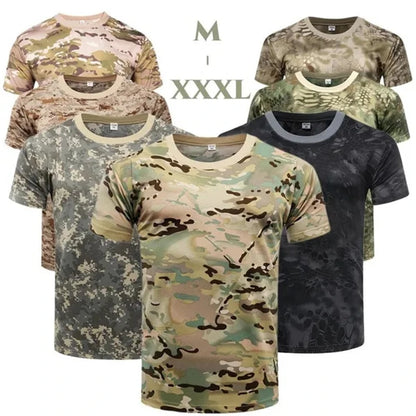 Military Camouflage Short Sleeves Men's Summer Quick Drying Sports T-shirt Outdoor Physical Training Tops Tactical T Shirts Tees