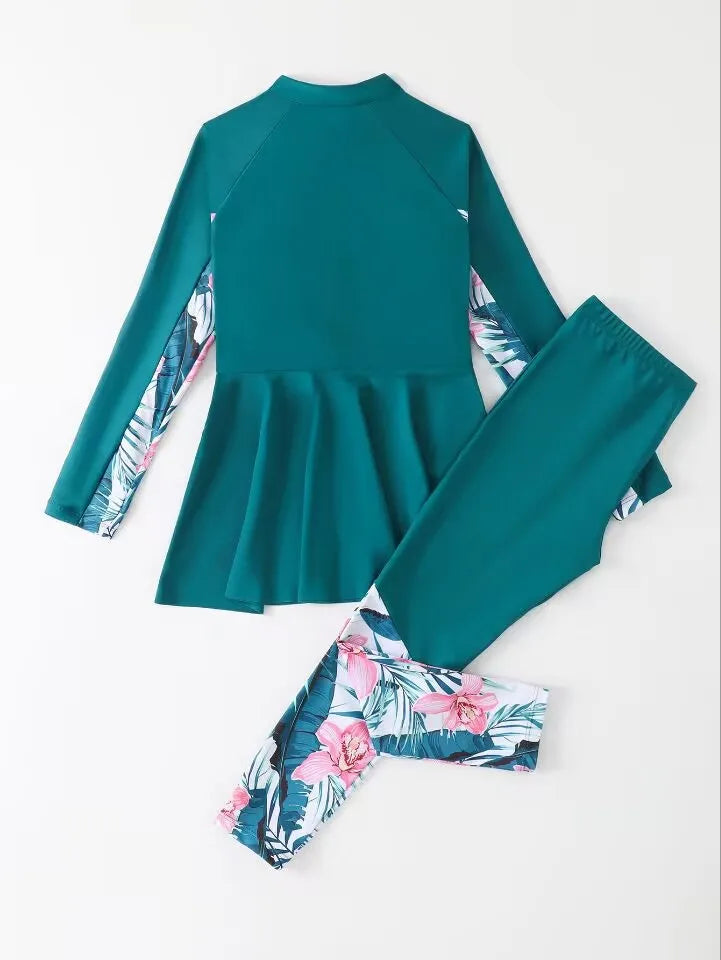 Girls Swimsuit Kids Swimwear Female Long Sleeve Beach Dress & Pants Children's Bathers Bathing Swimming Swim Suit Beachwear