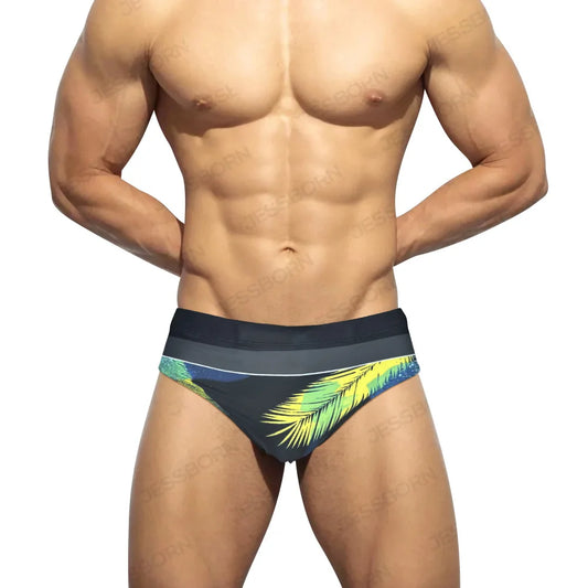 summer style men's dream leaf swim trunks low waist European and American beach hot spring swimming briefs