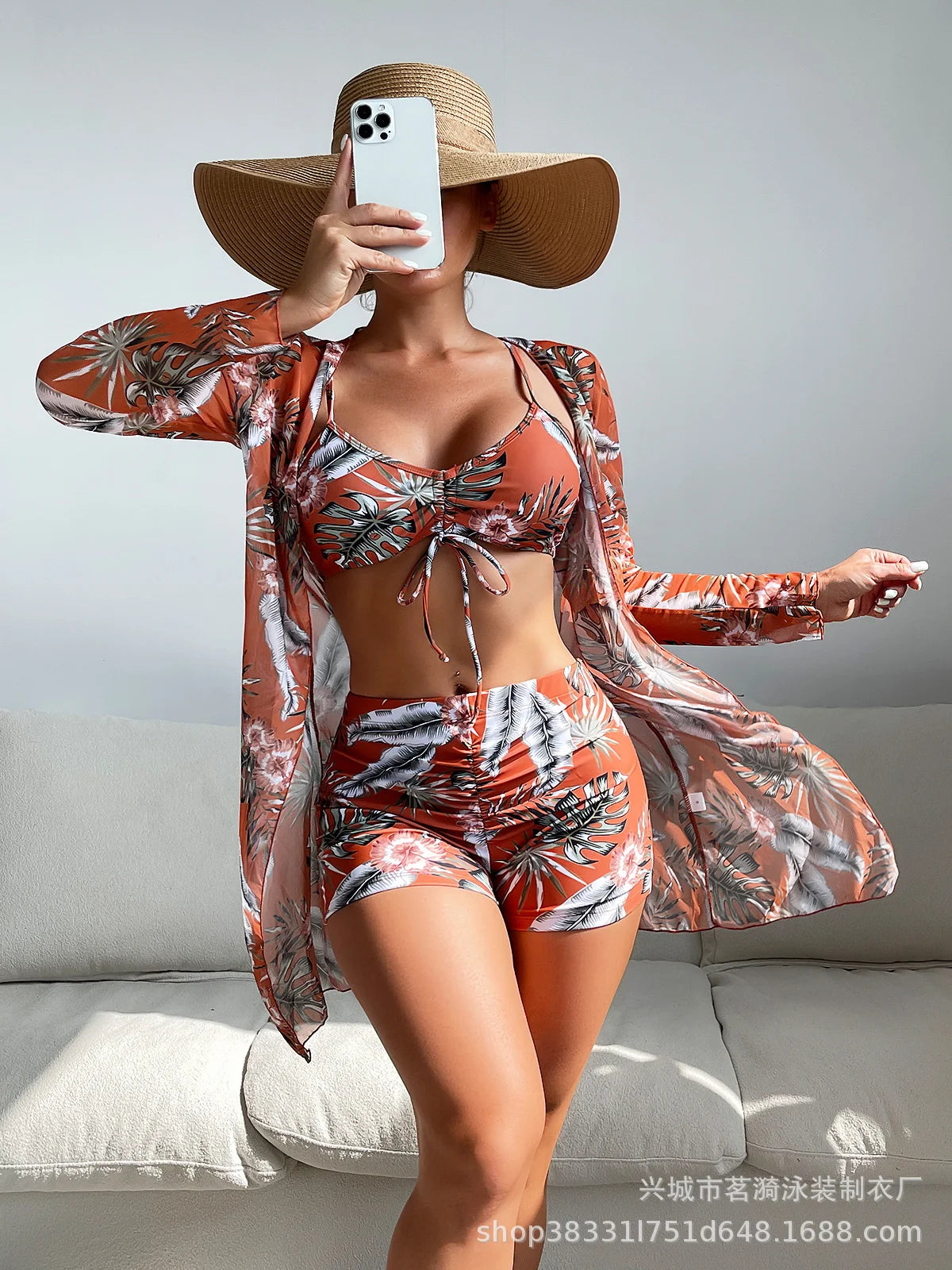 Summer Print Bikinis Swimwear Female Swimsuit Beachwear Push Up Three-Piece Bikini Set Women Swimming Bathing Suit