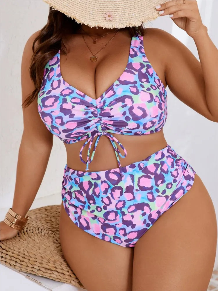 Plus Size High Waist Bikini Women's Push Up Large Size Swimsuit Big Size Tummy Control Swimwear Bikini Sets