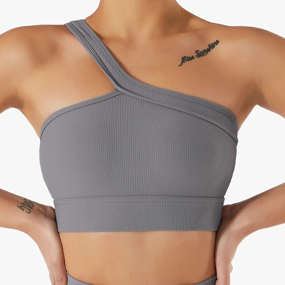 SOISOU Women's Ribbed One-Shoulder Gym Crop Top