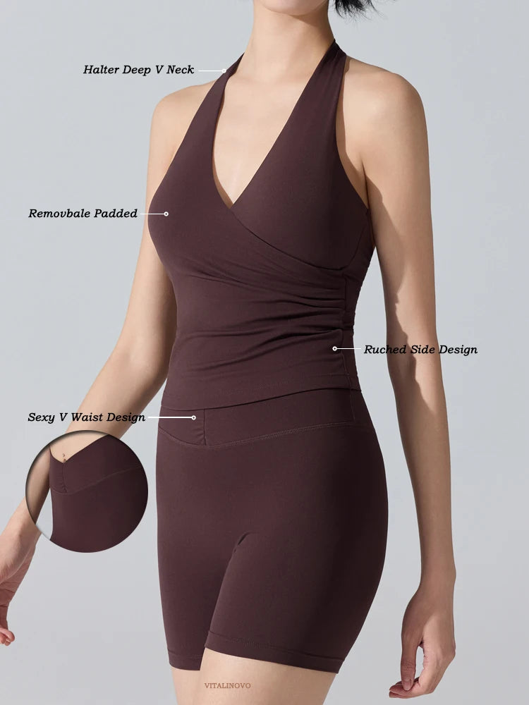 Women's V-Neck Halter Workout Playsuit