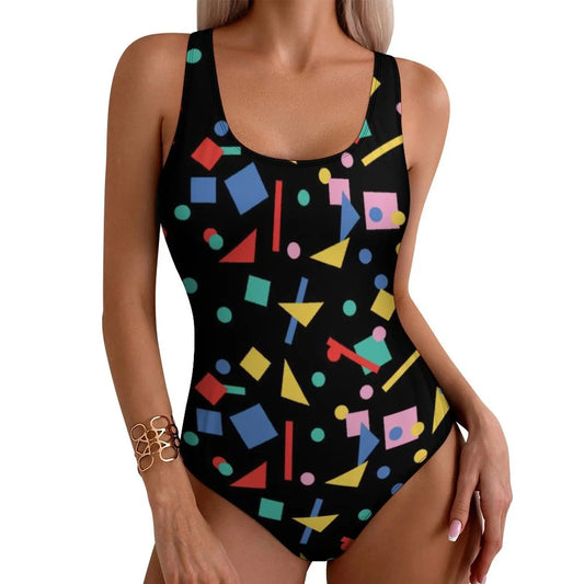 Vintage 80S Swimsuit Funky Splatter Graffiti Push Up Swimwear One-Piece Pool Monokini Bodysuit Design Beach Wear Plus Size