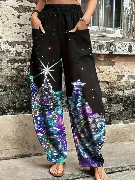 Women's Wide Leg Pants Christmas Tree Printed Trousers Women's Casual Christmas Gifts Elegant And Exquisite Pants