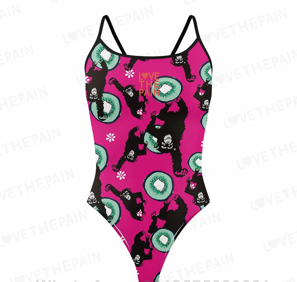 Love The Pain Leopard Print One Piece Swimsuit Thin Straps Versatile V-back Women's Swimwear Monokini Triathlon Swimsuit