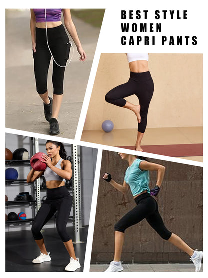 High Waisted capri pants For Women With Pockets Tummy Control No See Through Workout Running Yoga Athletic Push Up Gym Leggings