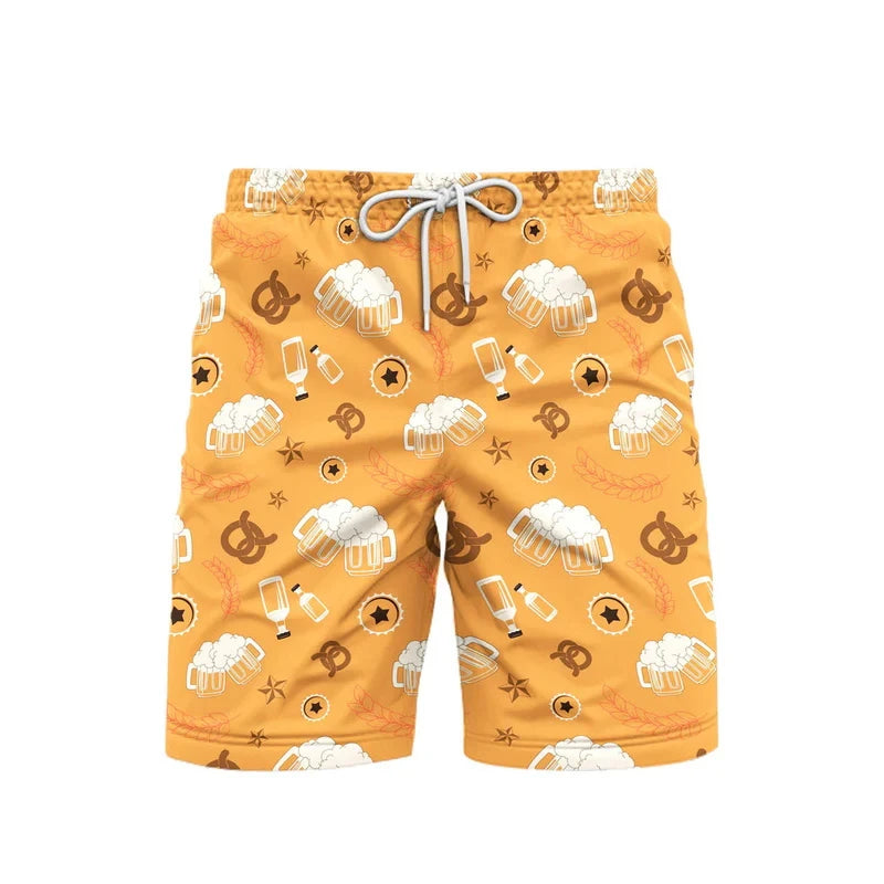 Hawaii Pretzel Beer Graphic Beach Shorts For Men 3d Printed Summer Fashion Swim Shorts Outdoor Sports Quick-drying Short Pants