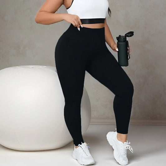 Plus Size Four-Way Stretch Hip-Covering High-Elastic Sports Yoga Fitness Women's High-Waisted Peach Butt Tight-Fitting Quick-Drying Slimming Look Seamless Pants