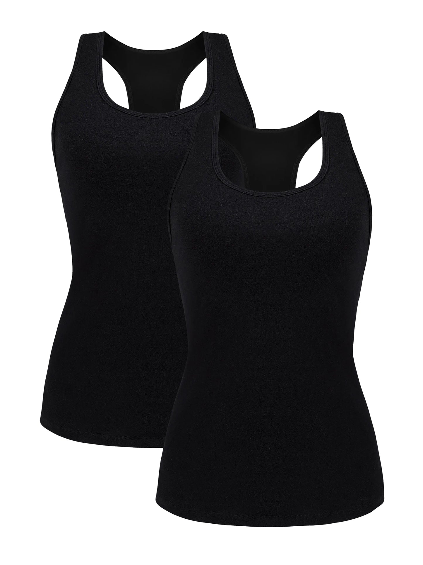 Attraco Women's Camisole 2PCS Cotton Solid with Build-in Shelf Bra Tank Tops U-Neck Soft Breathable Basic Sleepwear
