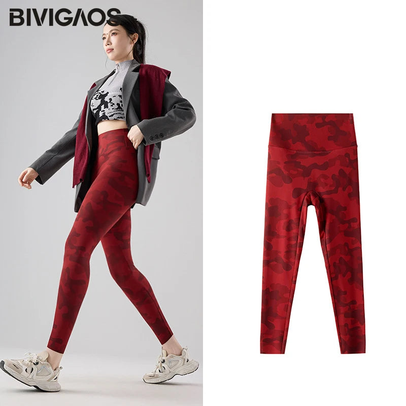 BIVIGAOS Spring Summer Seamless Camouflage Sharkskin Leggings Women Fashion High Waist Casual Sports Tights Fitness Leggings