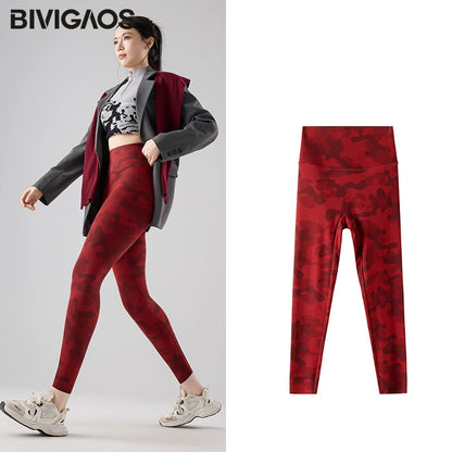 BIVIGAOS Spring Summer Seamless Camouflage Sharkskin Leggings Women Fashion High Waist Casual Sports Tights Fitness Leggings