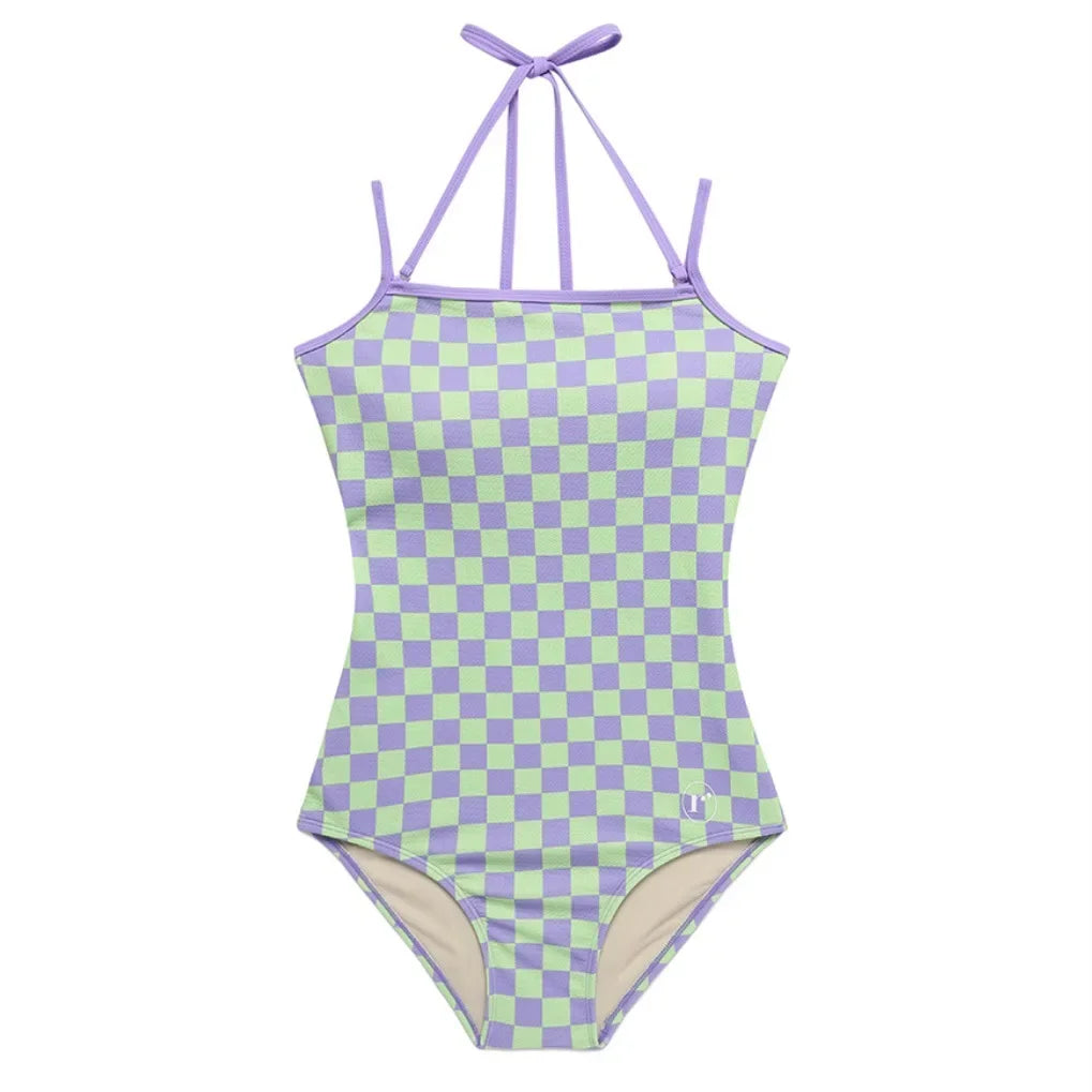One Piece Plaid Swimsuit Women Strappy Bathing Suit Swimwear Monokini Bathing Suit Removable Pad Beach Wear