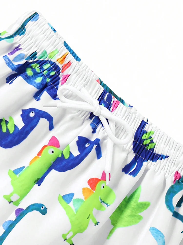 Boy Kids Swimsuit Green Short Sleeve Cartoon Dinosaur Children Swimwear Summer Beach Wear Shorts Bathing Suit Swimming