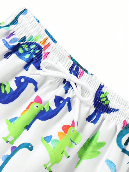 Boy Kids Swimsuit Green Short Sleeve Cartoon Dinosaur Children Swimwear Summer Beach Wear Shorts Bathing Suit Swimming