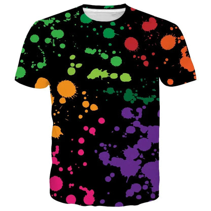 Rainbow Paint Splash Men's Printed T-shirt Hip Hop Street Fashion Harajuku Round Neck Comfortable Short Sleeve Top