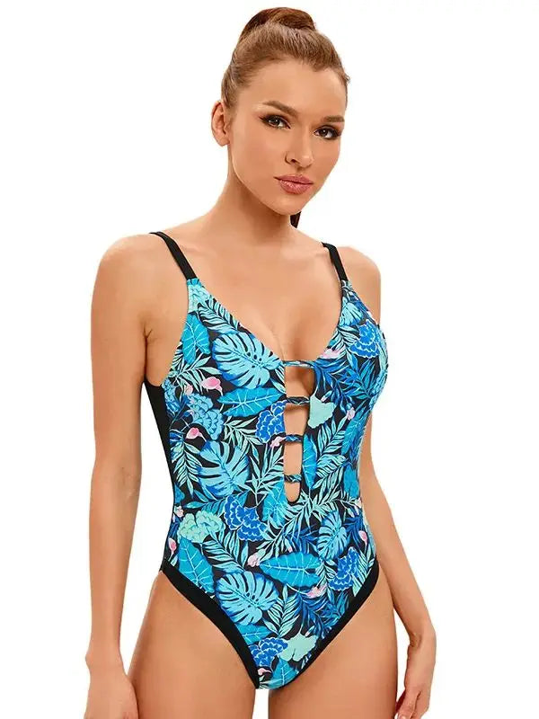 Womens One Piece Swimsuit Sport Swimsuit Beach Swimwear- Floral Cutout One Piece Tummy Control Bathers