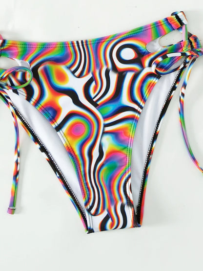 Short Sleeve 3 Piece Bikini Set with Mesh Cover Up Top Print Push Up Women Swimsuit Hollow Out  High Waist Bathing Suit Swimwear