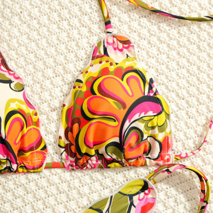 Orange Floral Print Micro Bikini Women Ruffles Push Up Bra Tie Side Thong Swimsuit Beach Bathing Suit Holiday Swimwear