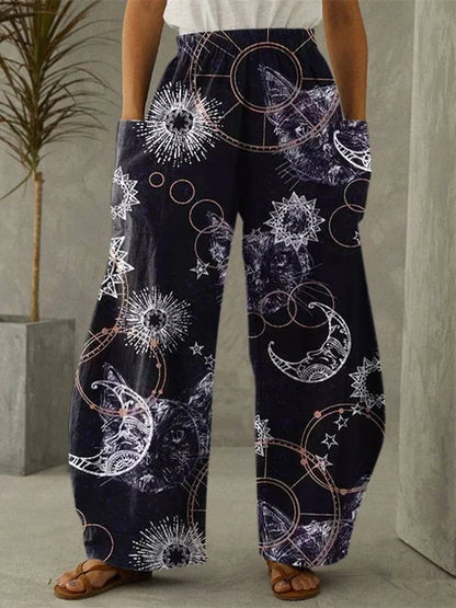 Galaxy Moon Stars Full Length Wide Leg Pants Printed Thin Hipster Fashion Trousers Summer Streetwear Sweatpants Women Clothing