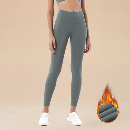 Nylon Winter Warm Leggings Yoga Gym Women's Pants Invisible Waist Pocket Soft Elastic High Waist Woman Clothing