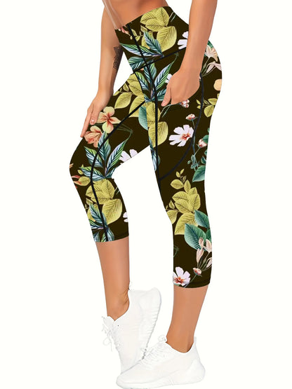 Women's printed yoga pants, hip-lifting high-waisted and belt-cinching fitness pants, outdoor sports leggings