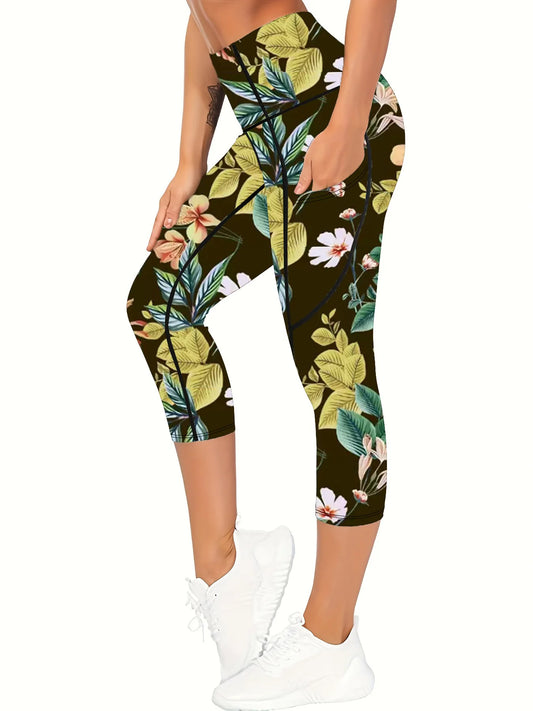 Women's printed yoga pants, hip-lifting high-waisted and belt-cinching fitness pants, outdoor sports leggings