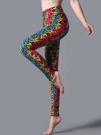 CUHAKCI High Waist Leggings Sportwear Workout Women Jeggings Elastic Pants Leopard Summer Printed Stripe Fitness Leggins