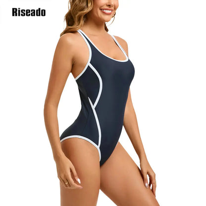 Women's Cross Knot One Piece Swimsuit Navy Fitness Beachwear Bathing Suit Tummy Control Pool Bathers