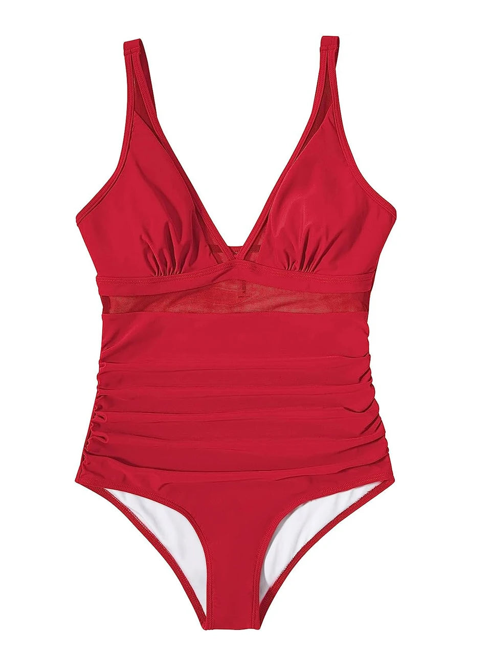 Mesh Panel Swimsuit One Piece High Cut Swimwear Women Solid Bathers Bathing Suit Female Backless Swimming Beachwear