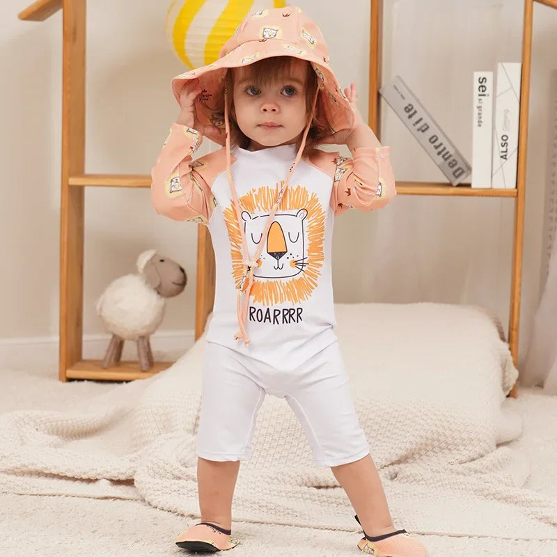 UV Baby Boy Swimsuit One Piece Swimming Jumpsuit Ruffles Bathing Suit SPF 50 Long Sleeve Kids Swimwear for Girls 1 2 3 4 5 6 Yrs
