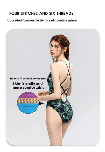 Bunny Bums Green Reptile Design One-piece Swimsuit Racing Training Swimsuit Swimwear
